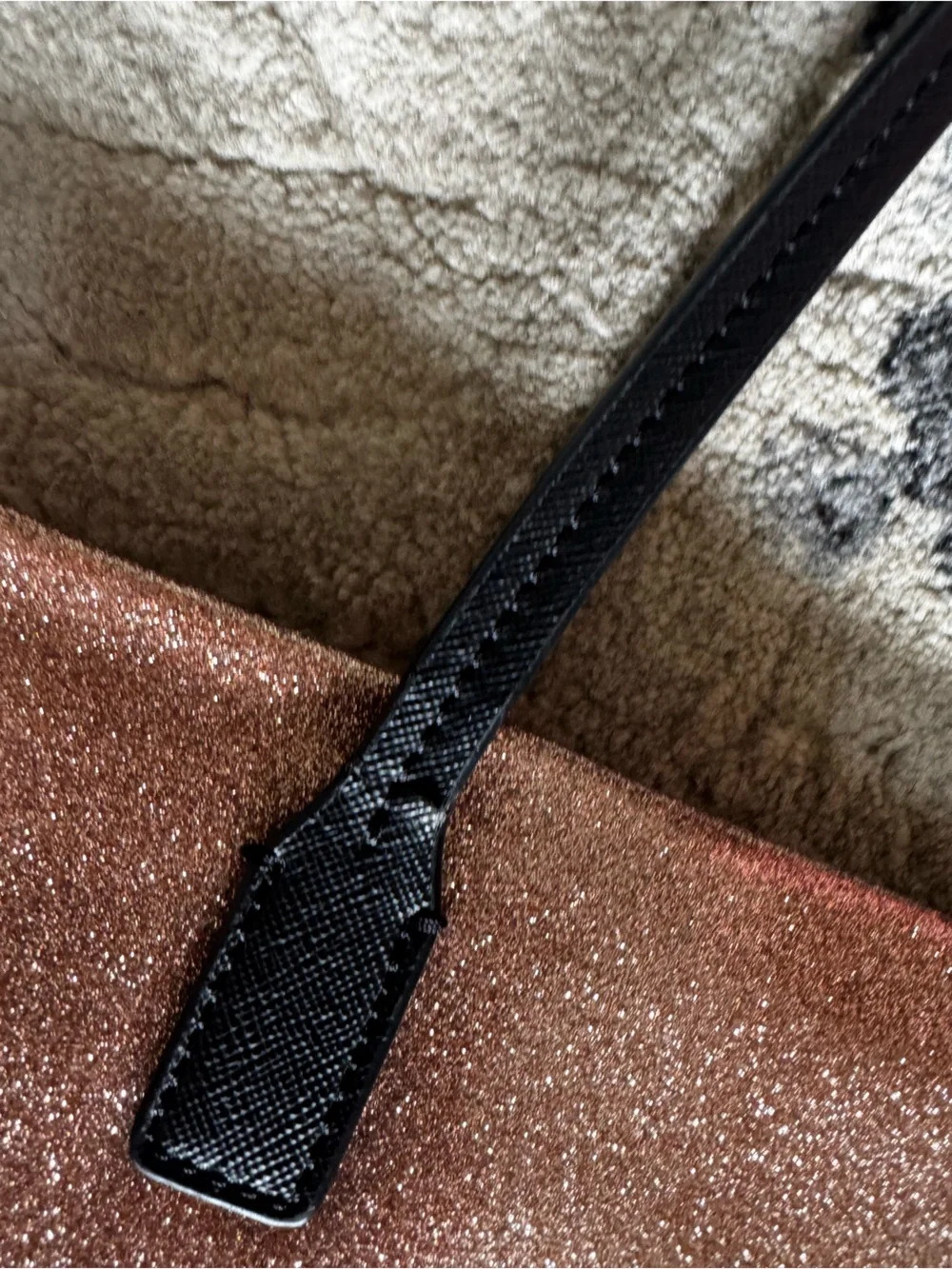 kate spade Rose Gold Glitter Tote with Black Bow Handles